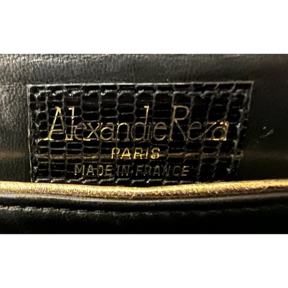 ALEXANDRE REZA Rare Vintage Black Lizard Clutch With Solid 18K Gold Logo - Picture 5 of 5